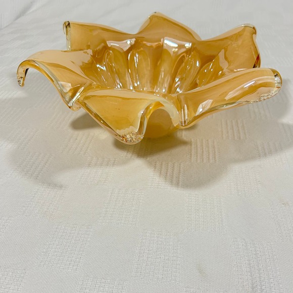 White Cristal Murano 13" Handmade in Italy Amber Candy Bowl Dish 4" Tall - Picture 8 of 12